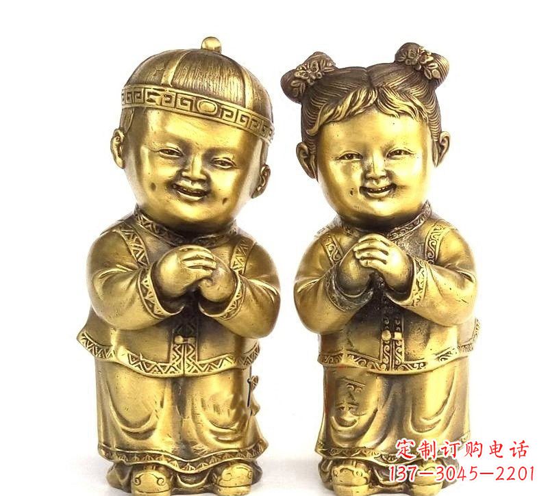 道教人物金童玉女铜雕