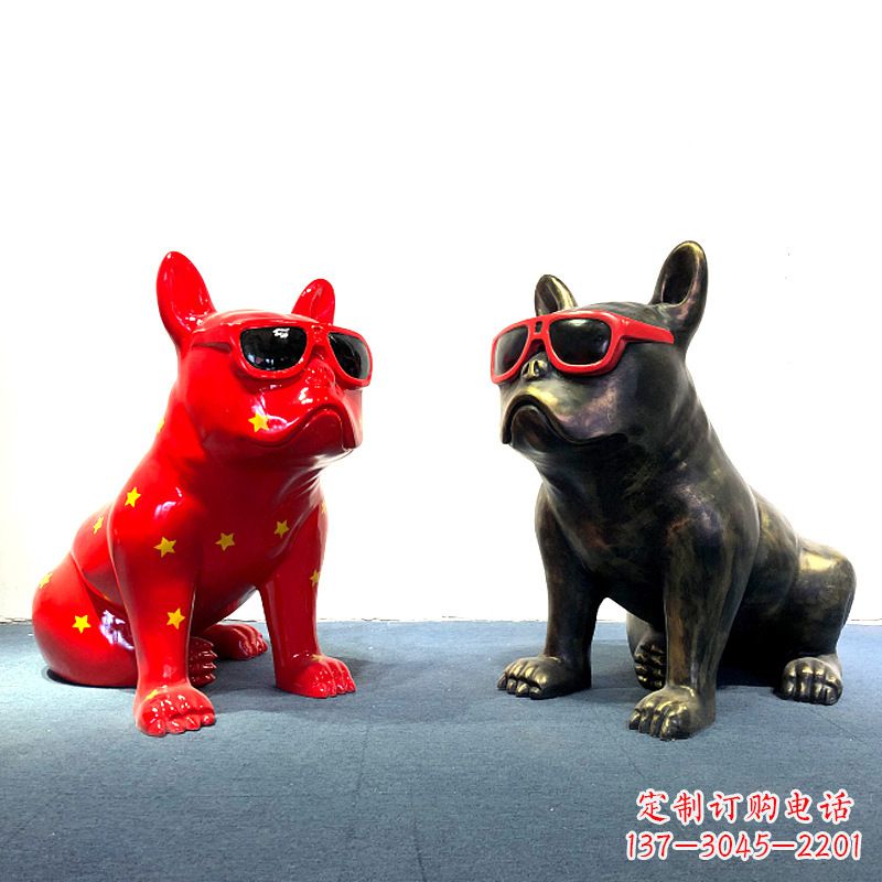 斗牛犬公仔,网红眼镜狗卡通美陈雕塑摆件