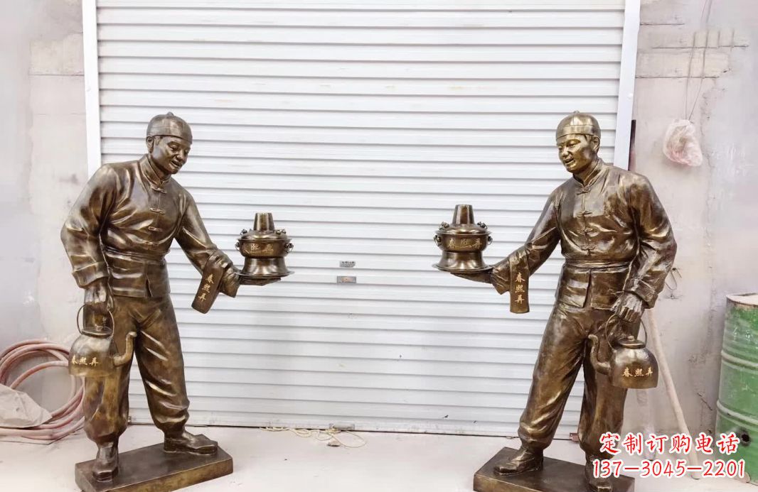 端茶店小二铜雕塑