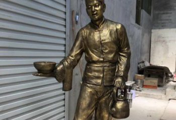 端饭店小二人物铜雕 (2)