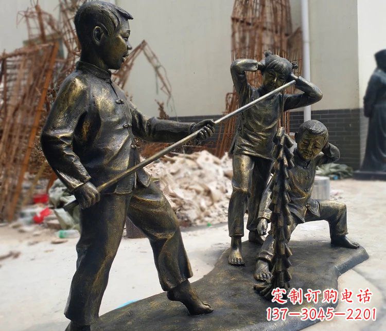 儿童放鞭炮庭院景观铜雕摆件