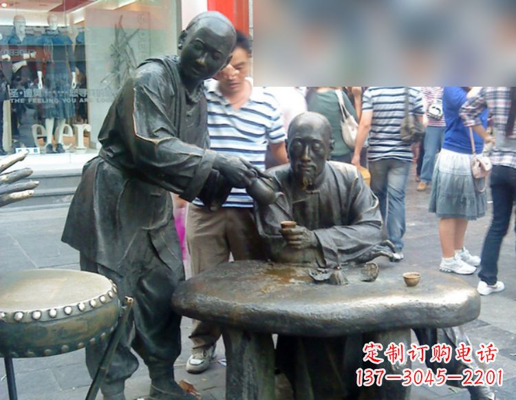 饭店喝酒的人物铜雕
