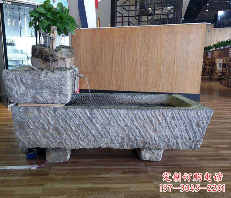 方形石钵酒店大厅流水摆件石雕