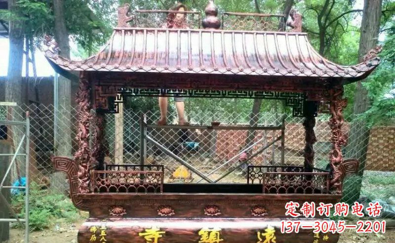 方形寺庙香炉铜雕 (4)