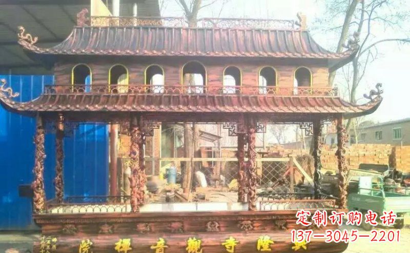 方形寺庙香炉铜雕_1