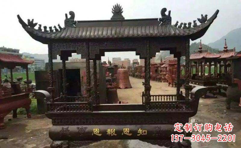 方形寺庙香炉铜雕