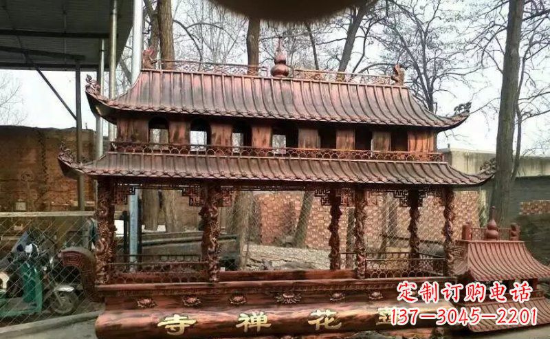 方形寺庙香炉铜雕 (5)