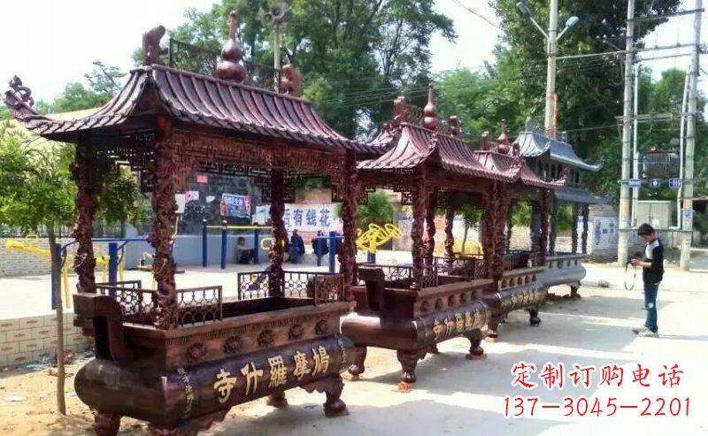 方形寺庙香炉铜雕_2