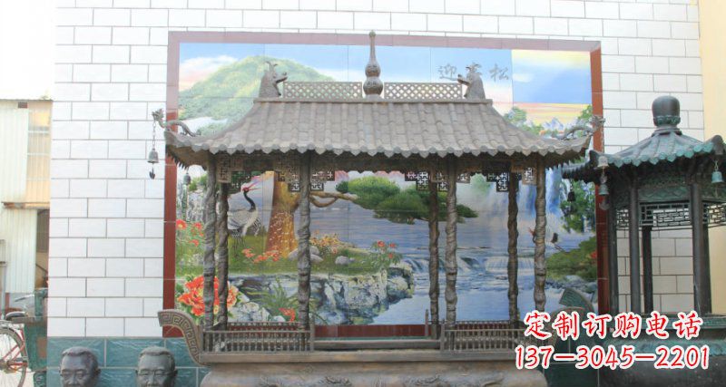 方形香炉寺庙铜雕 (2)