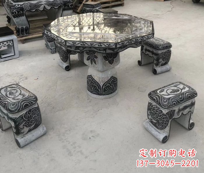 仿古公园景观石雕桌凳 (2)