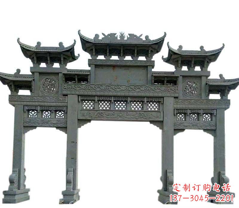 仿古三门大理石牌坊石雕