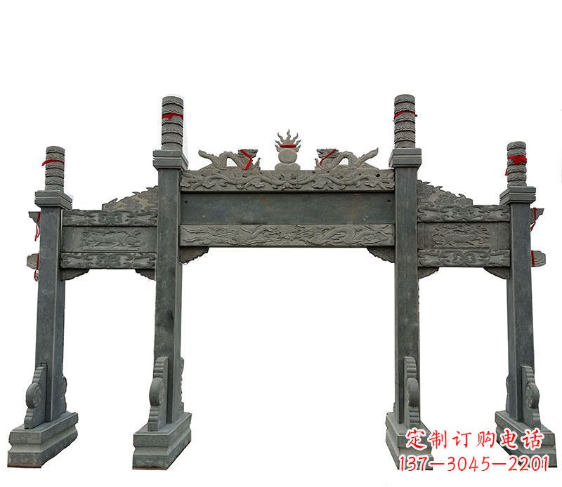 仿古三门大理石牌坊石雕 (2)
