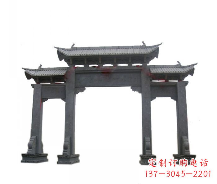 仿古三门牌坊石雕 (7)