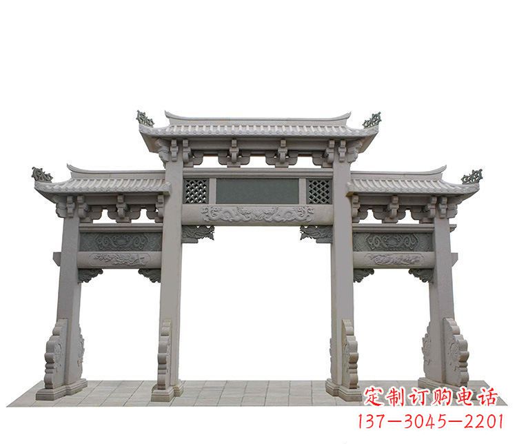 仿古三门石牌坊石雕