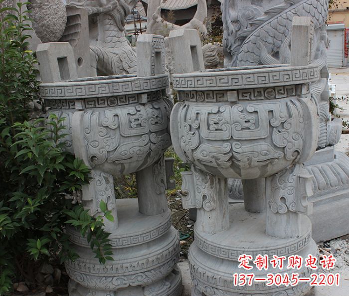 仿古三足香炉石雕 (3)