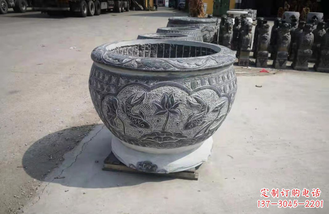荷花雕塑 - 仿古/水缸/荷花/鲤鱼/浮雕/石雕 荷花雕塑 - 仿古/水缸/荷花/鲤鱼/浮雕/石雕