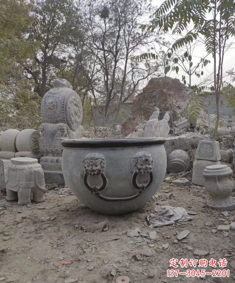 仿古鱼缸雕塑园林景观水缸石雕