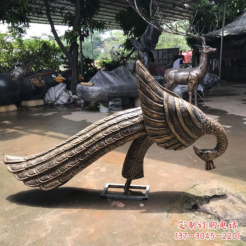 仿铜玻璃钢定制孔雀雕塑 仿铜玻璃钢定制孔雀雕塑