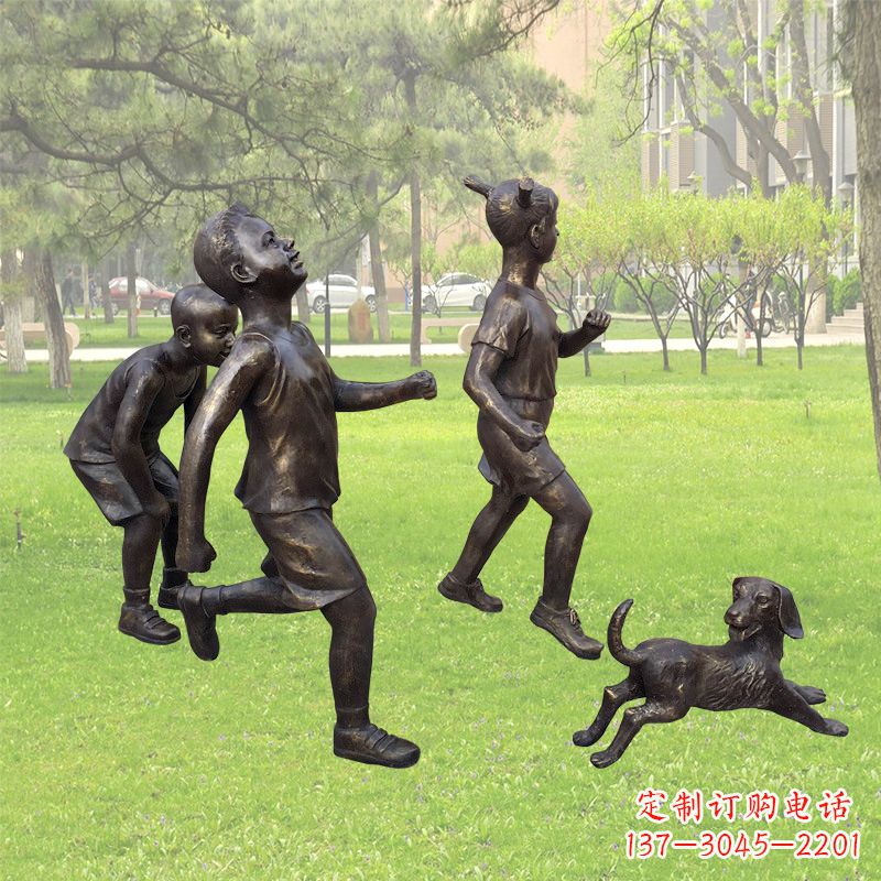 仿铜跑步小孩雕塑 仿铜跑步小孩雕塑