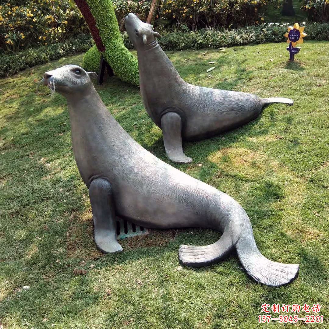 仿真海豹玻璃钢雕塑-公园园林草坪动物雕塑摆件