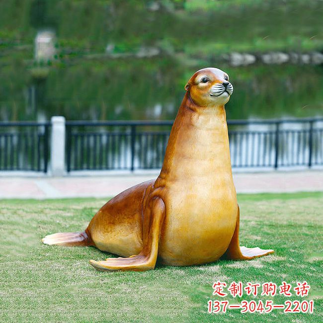 仿真海豹玻璃钢海洋动物雕塑-园林水景动物摆件