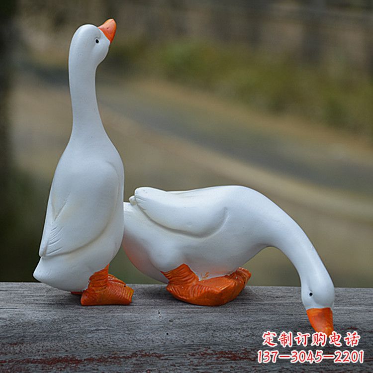 仿真喝水白鸭子摆件花园庭院池塘装饰树脂雕塑