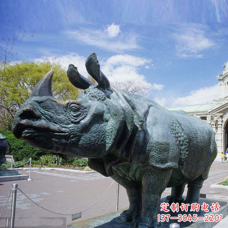 仿真犀牛铜雕-公园园林动物雕塑摆件