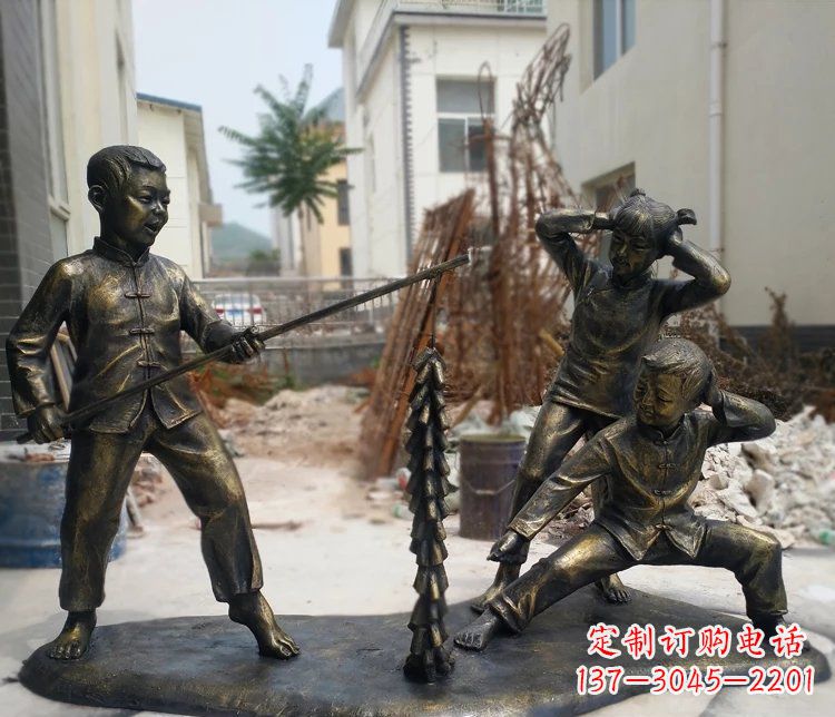 放鞭炮的儿童公园人物铜雕