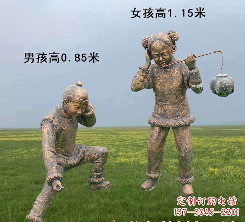 放鞭炮人物铜雕