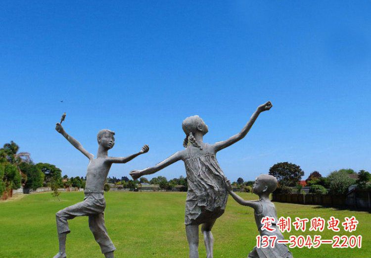 放风筝的儿童铜雕 (2)