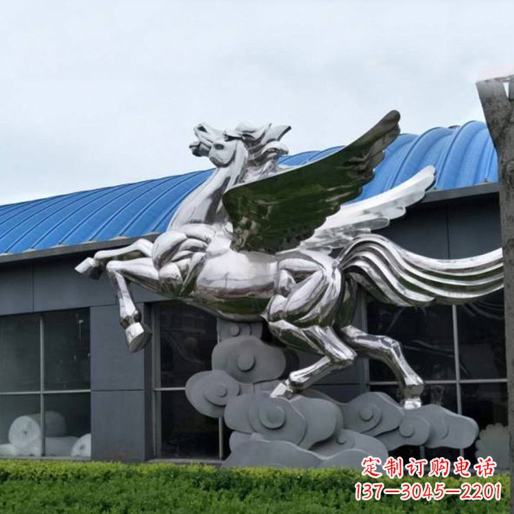 飞马镜面不-锈-钢-雕-塑--企业景观动物标识