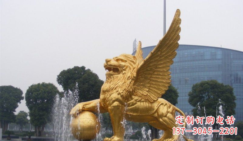 飞狮踩球广场景观铜雕