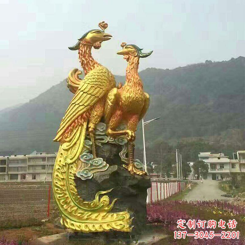 凤凰景观铜雕塑-公园景区瑞鸟凤凰鎏金景观雕塑