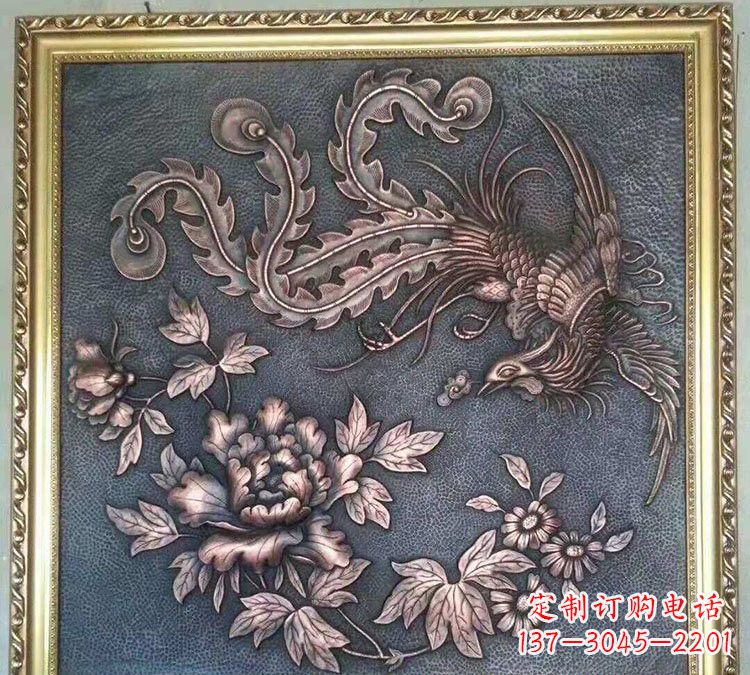 凤凰牡丹铜浮雕