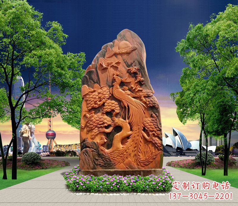 凤凰石雕公园动物摆件