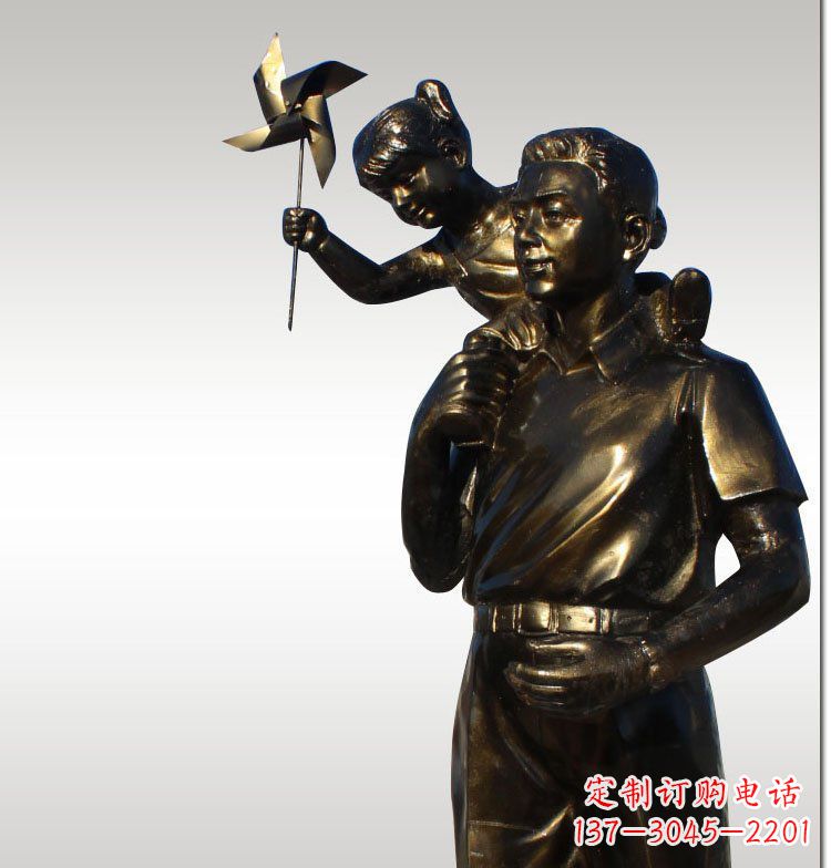 父女玩耍小区景观铜雕 (2)