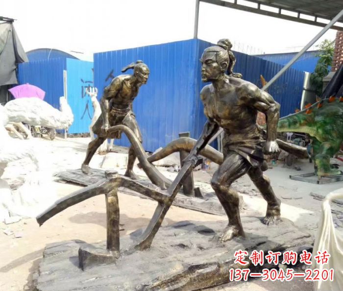 耕地人物铜雕