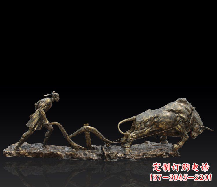 耕犁的人物农场景观铜雕 (2)
