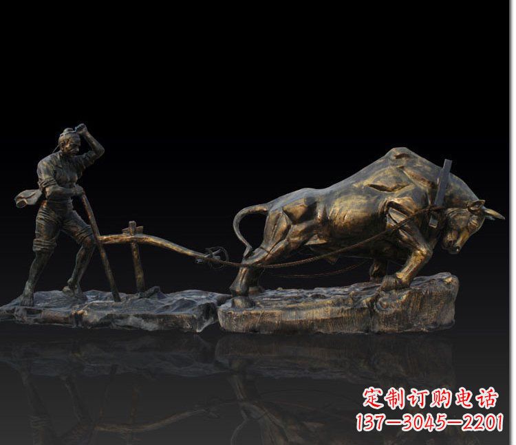 耕犁的人物农场景观铜雕 (3)