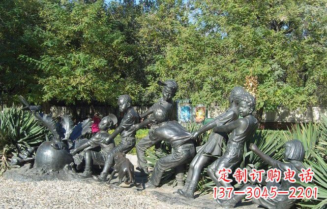 公园拔萝卜的儿童铜雕