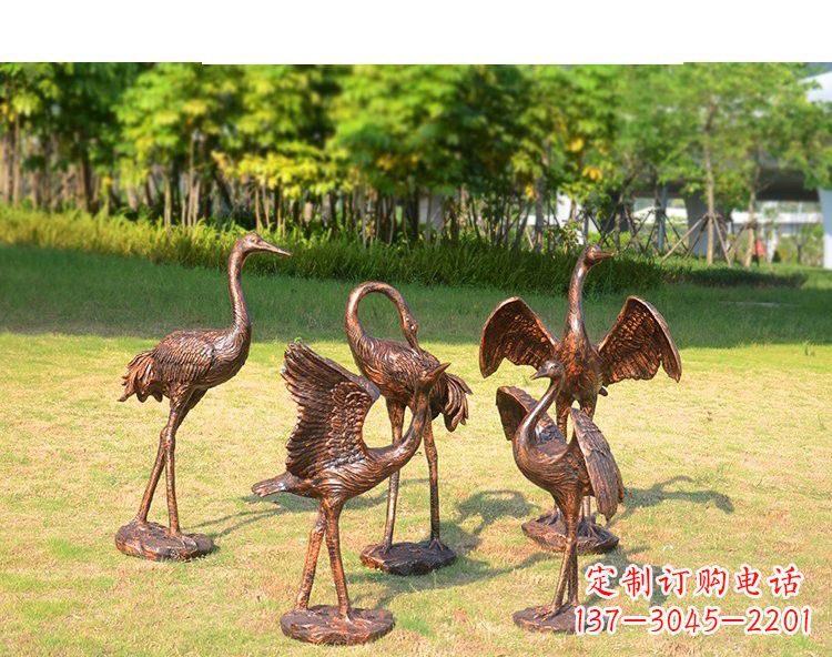 仿铜钢玻璃摇头仙鹤雕塑 仿铜钢玻璃摇头仙鹤雕塑