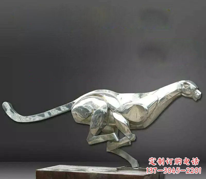 豹子雕塑 - 公园/不锈钢/奔跑/豹子/动物 豹子雕塑 - 公园/不锈钢/奔跑/豹子/动物