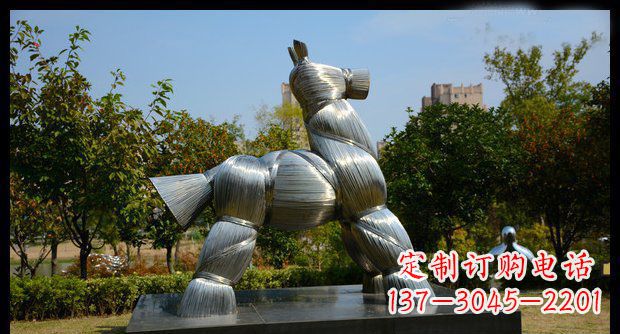 公园不锈钢抽象草编马雕塑