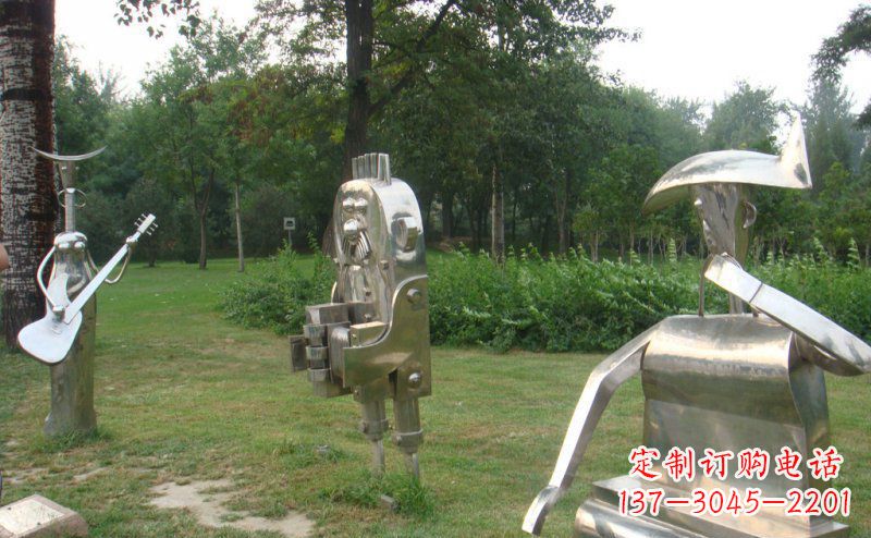 公园不锈钢抽象吹拉弹唱人物景观雕塑