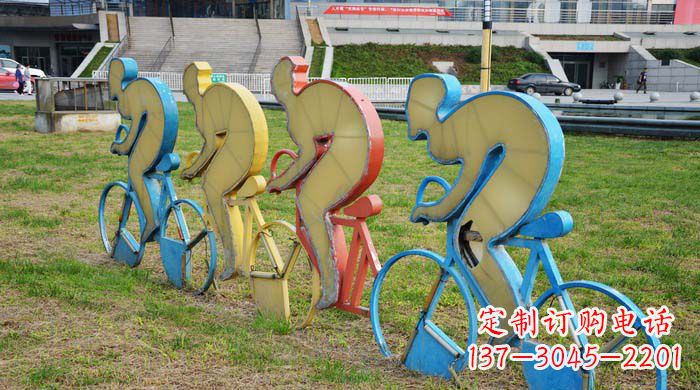 公园不锈钢抽象单车人物雕塑