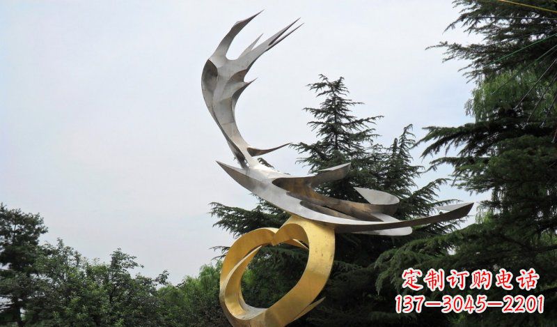 公园不锈钢抽象凤凰展翅雕塑