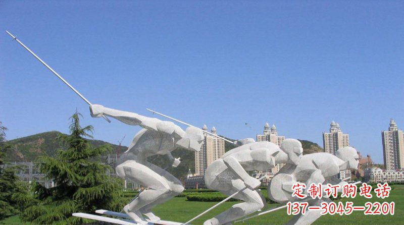 公园不锈钢抽象滑雪的人物景观雕塑