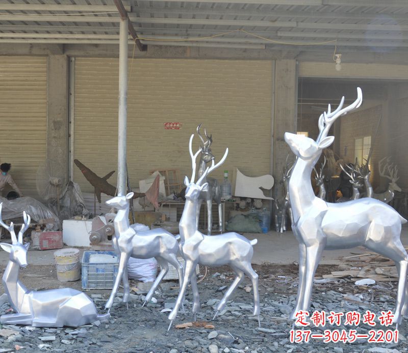 公园不锈钢抽象几何鹿雕塑