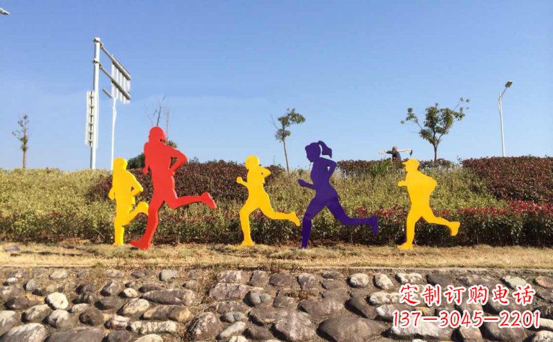 公园不锈钢抽象跑步人物雕塑 (2)