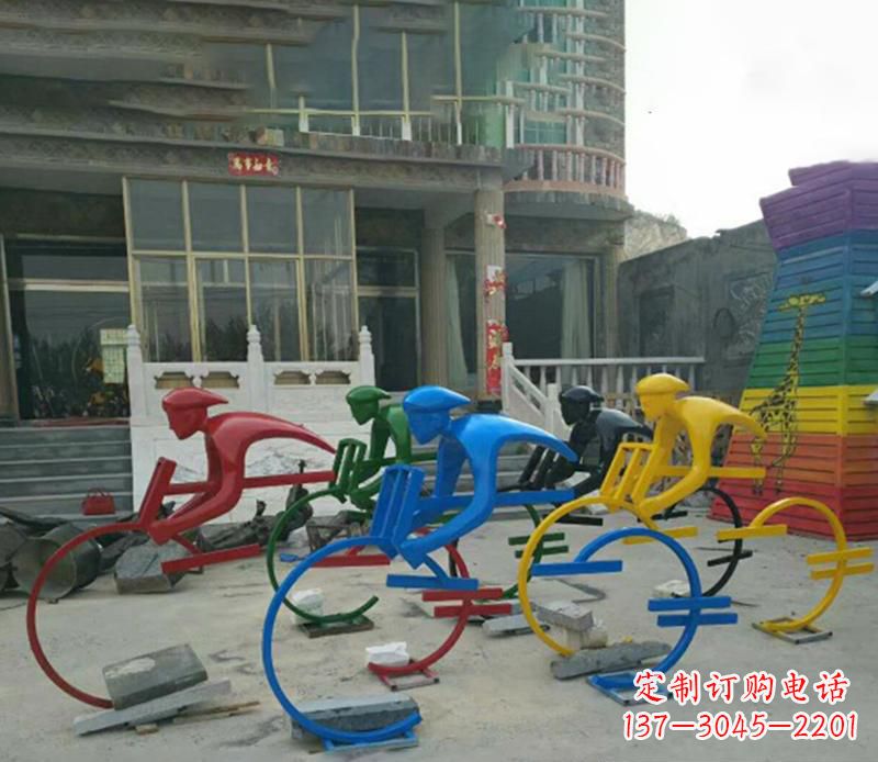 公园不锈钢抽象骑单车的人物雕塑